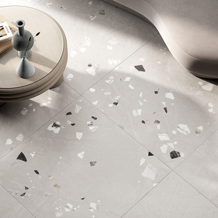 Grey terrazzo porcelain floor tiles